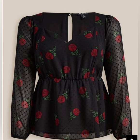 Peplum Chiffon Clip Dot Puff Sleeve 🔝 by torrid Size 3x - Picture 7 of 7